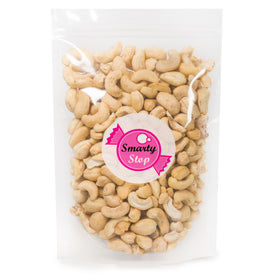 Smarty Stop raw cashews nutrition panel emphasizes protein and healthy fats.