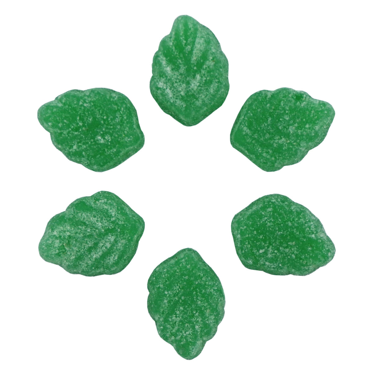 Smarty Stop spearmint leaf texture close-up showing chewy minty candy.