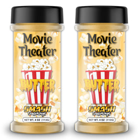 Smash Seasonings Butter Popcorn Seasoning bottle adds rich buttery flavor to popcorn for movie nights.