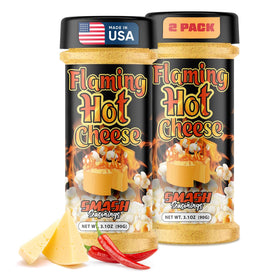 Smash Seasonings Flaming Hot Cheese Popcorn Shaker dusting kernels for bold flavor