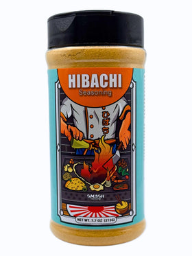 Smash Seasonings Hibachi Seasoning bottle close-up showing bold umami flavor.