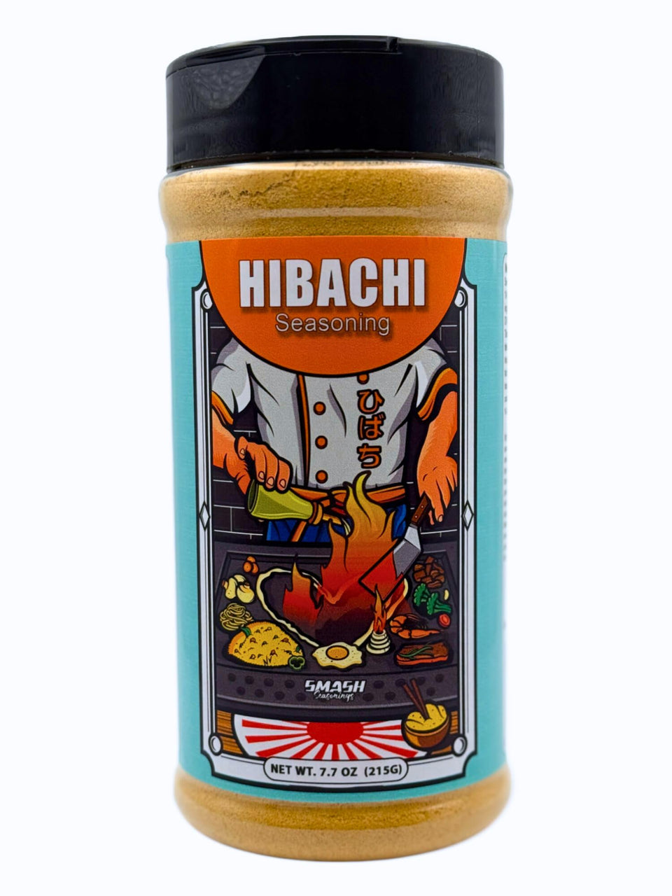 Smash Seasonings Hibachi Seasoning bottle close-up showing bold umami flavor.