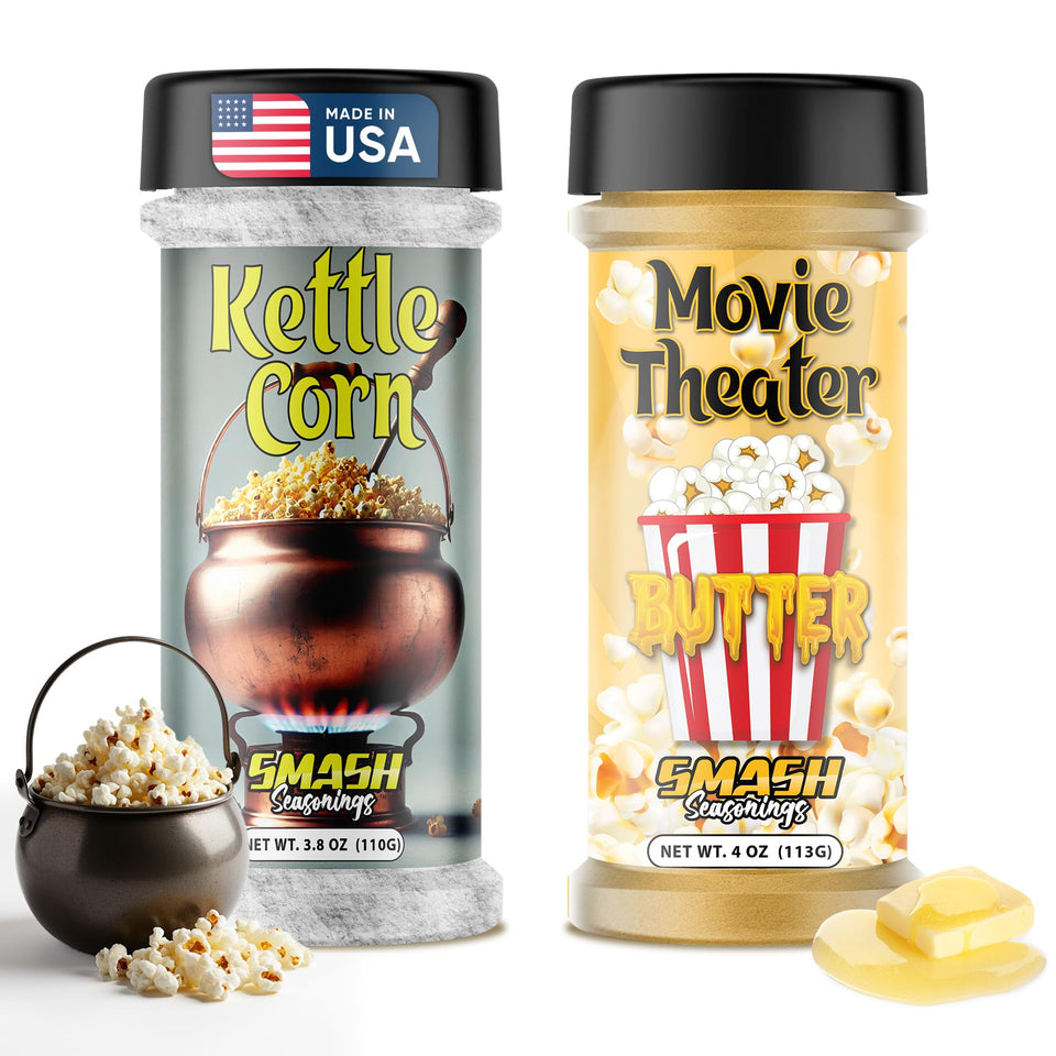 Smash Seasonings Kettle Corn seasoning bottle pour over popcorn for a nostalgic fairground flavor