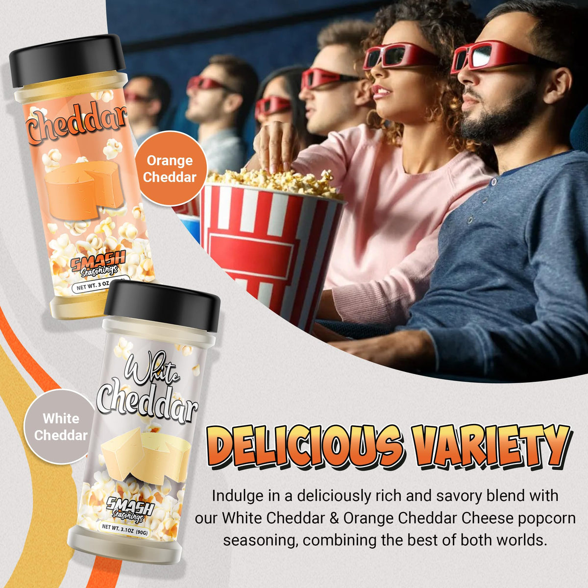 Smash Seasonings two-pack cheddar blend versatile for popcorn fries and snacks
