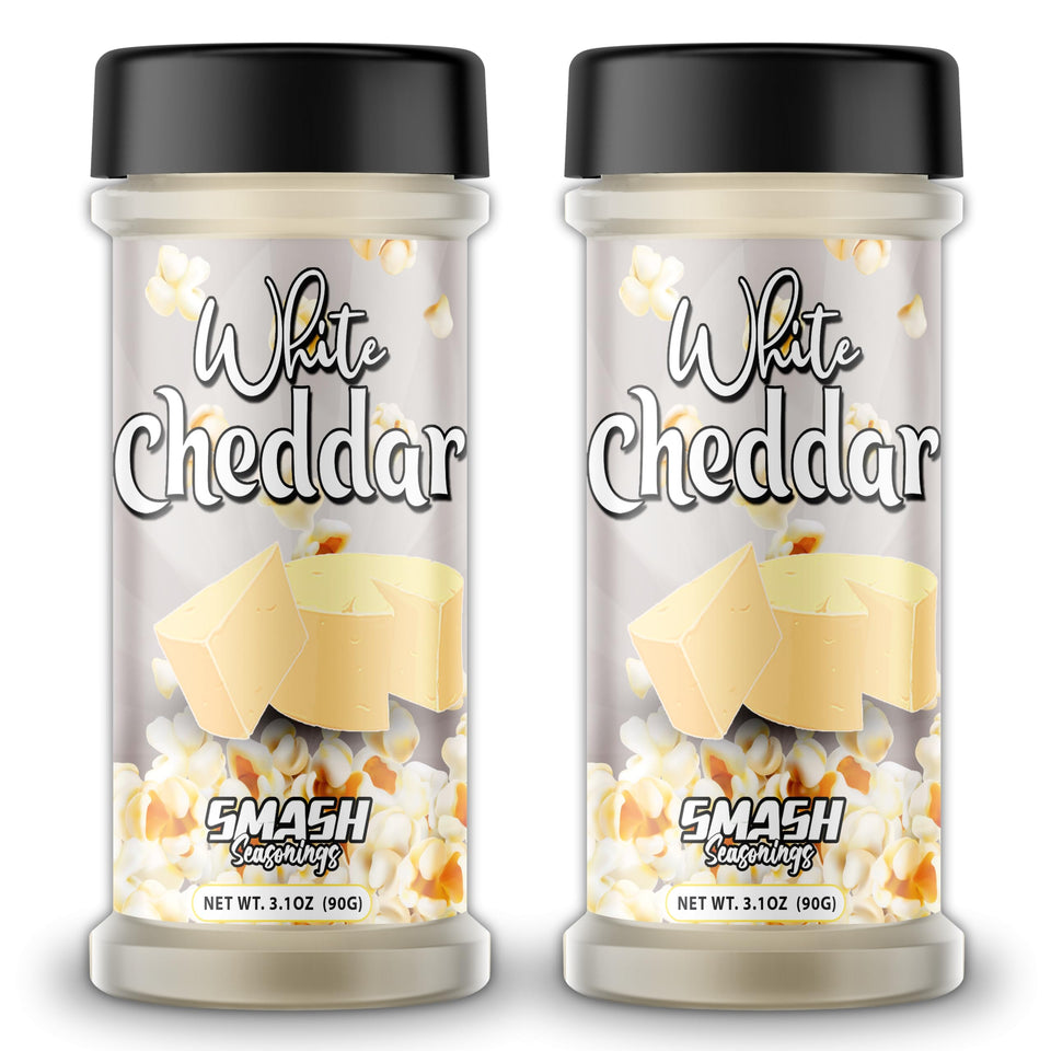 Smash Seasonings White Cheddar Powder two-pack bottles for convenient, bold cheese flavor on snacks.