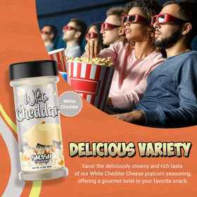 Smash Seasonings White Cheddar Powder shaker closeup for quick, bold cheese flavoring.