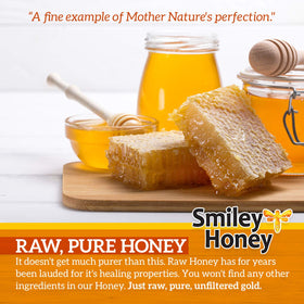 Smiley Honey Tupelo honey with biscuit, perfect for sweet breakfasts.