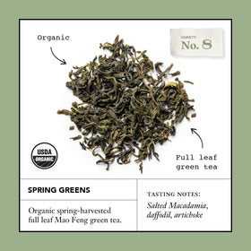 Mao Feng green tea leaves ready to steep with a fresh aroma.