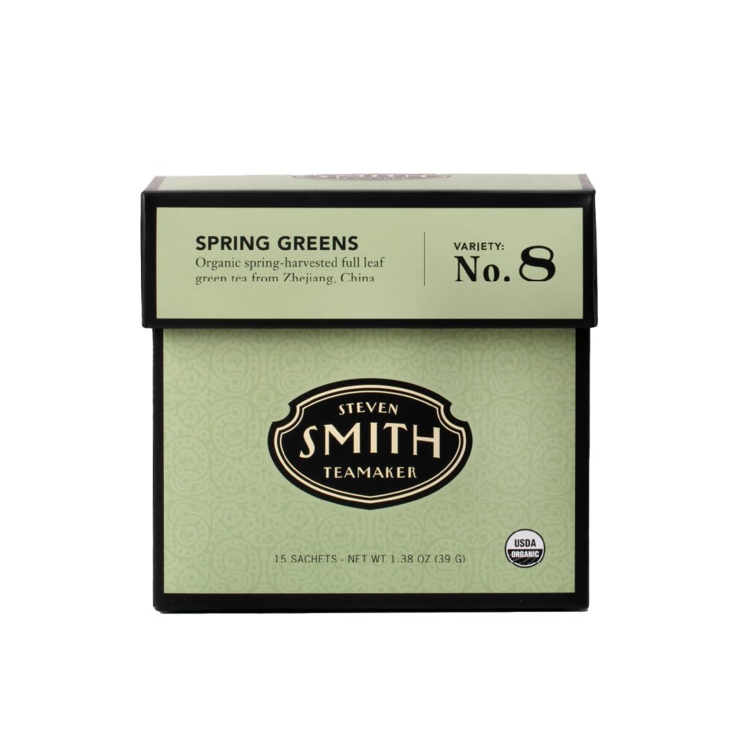 Smith Teamaker Spring Greens No. 8 tea bags in bright packaging for easy brewing.