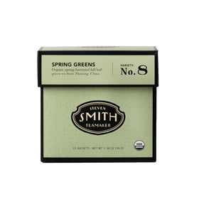 Smith Teamaker Spring Greens No. 8 tea bags in bright packaging for easy brewing.