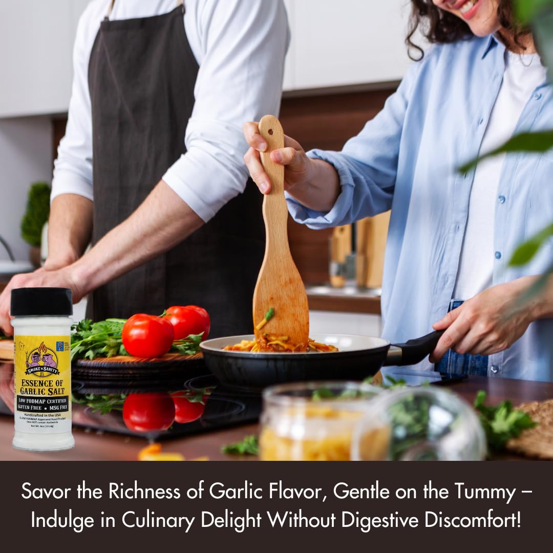 Smoke n Sanity Essence of Garlic Salt label closeup highlighting certified features