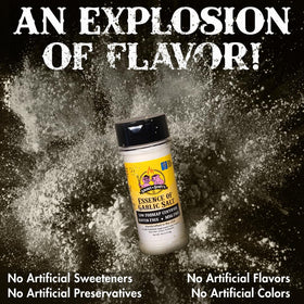 Smoke n Sanity Essence of Garlic Salt packaging highlighting clean ingredients
