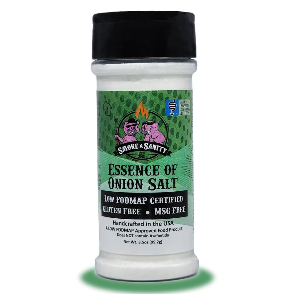 Smoke n Sanity Essence of Onion Salt front label highlighting onion flavor for meals.