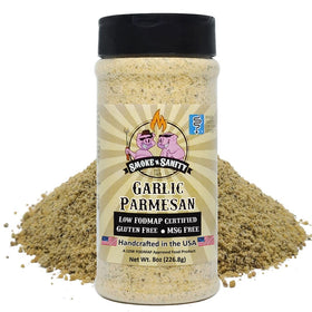 Smoke n Sanity Garlic Parmesan low FODMAP shaker bottle enhances meals