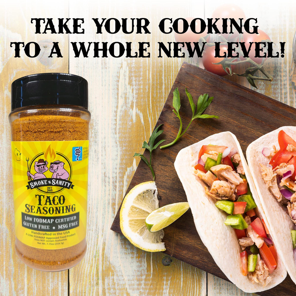 Smoke n Sanity Taco Seasoning sprinkled into a bowl with ingredients