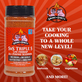 Smoke n Sanity SnS Triple S rub on pork and chicken for flavorful meals.