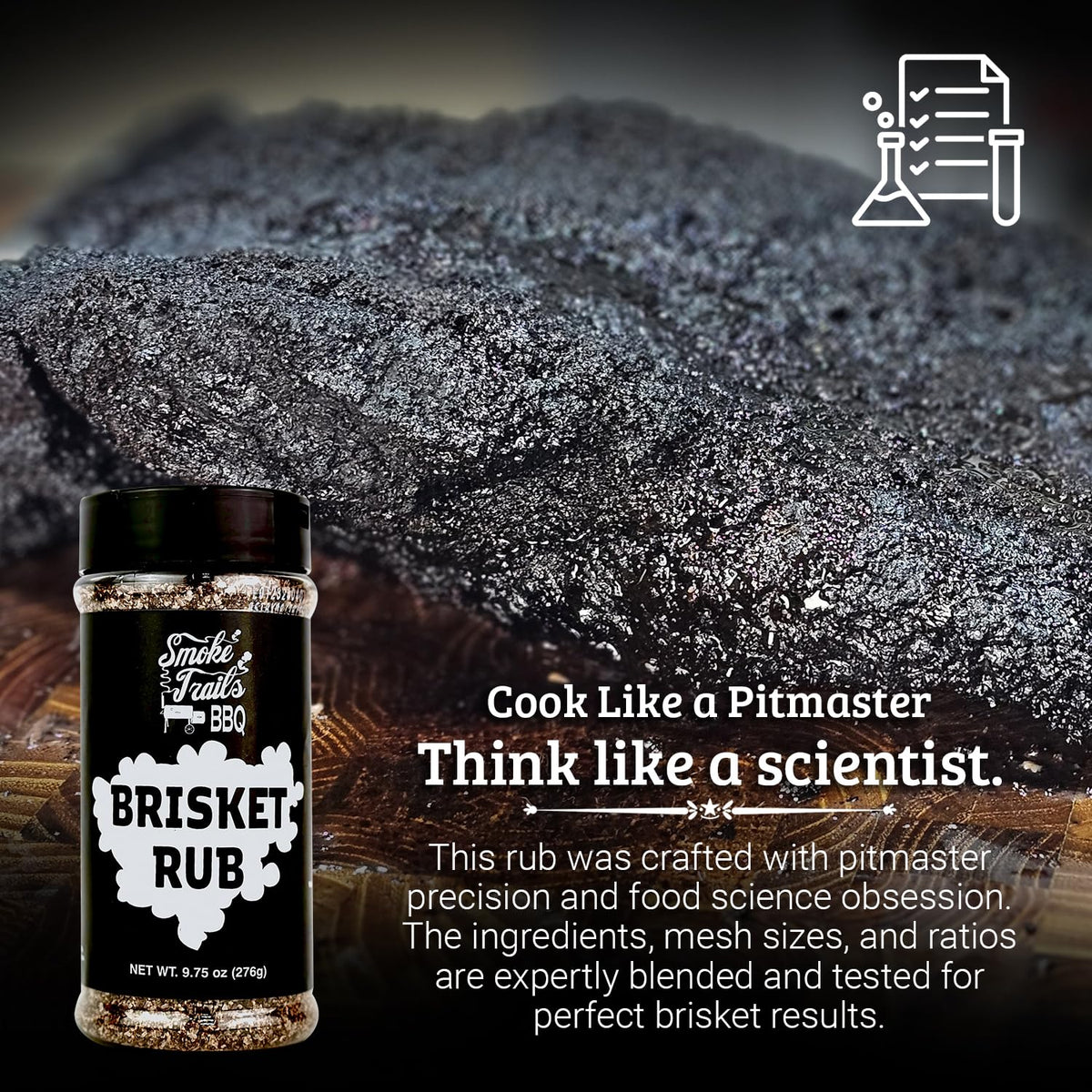Smoke Trails BBQ brisket rub ingredients closeup hints at depth