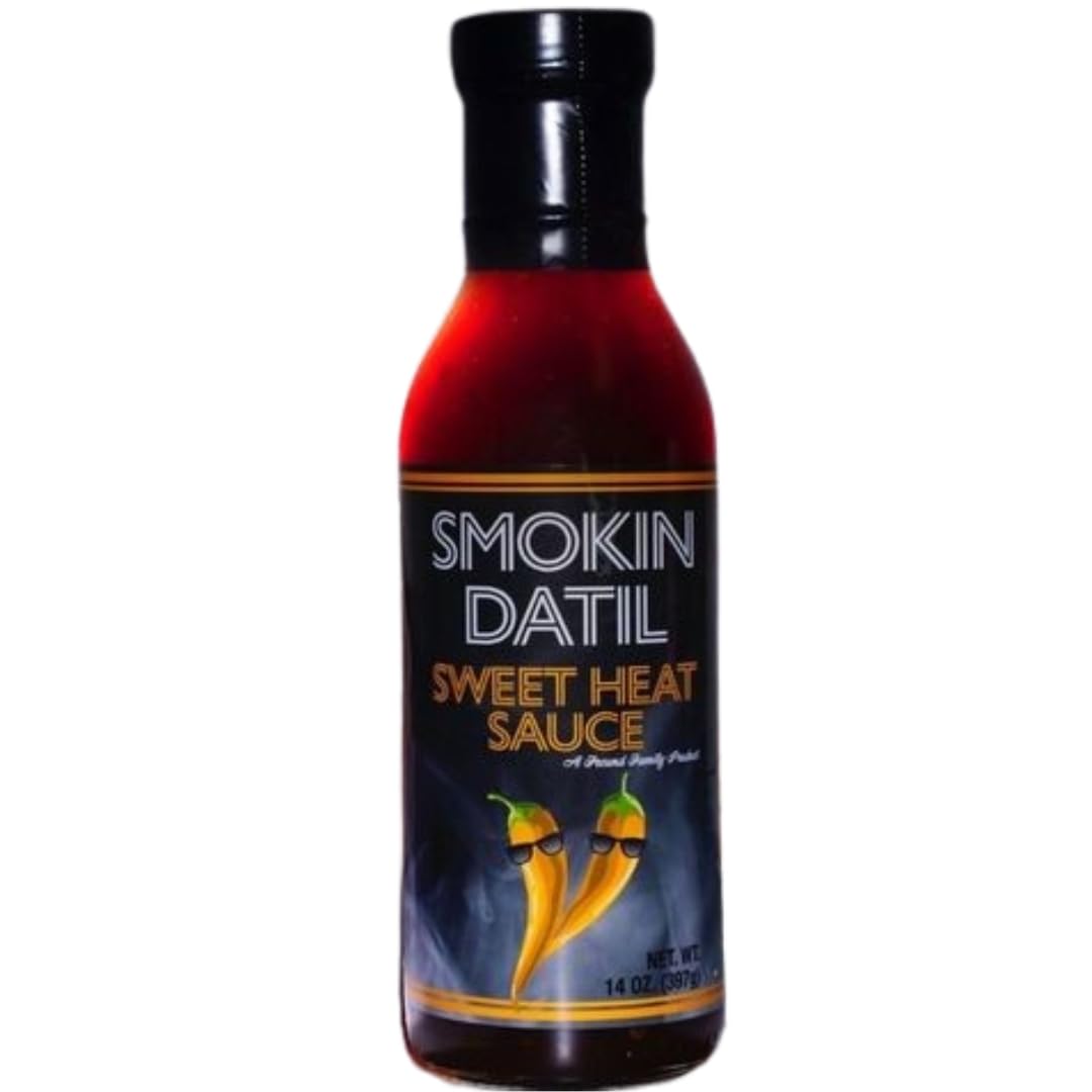 Smokin Datil Sweet Heat bottle front view highlighting smoky, sweet Datil flavor for wings.