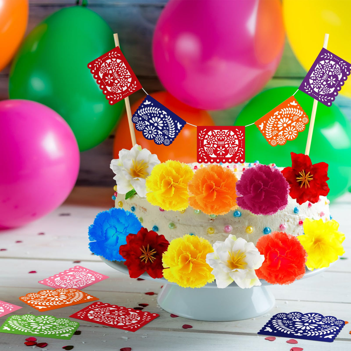 SmoothNovelty carnation flowers provide durable color accents for festive desserts.