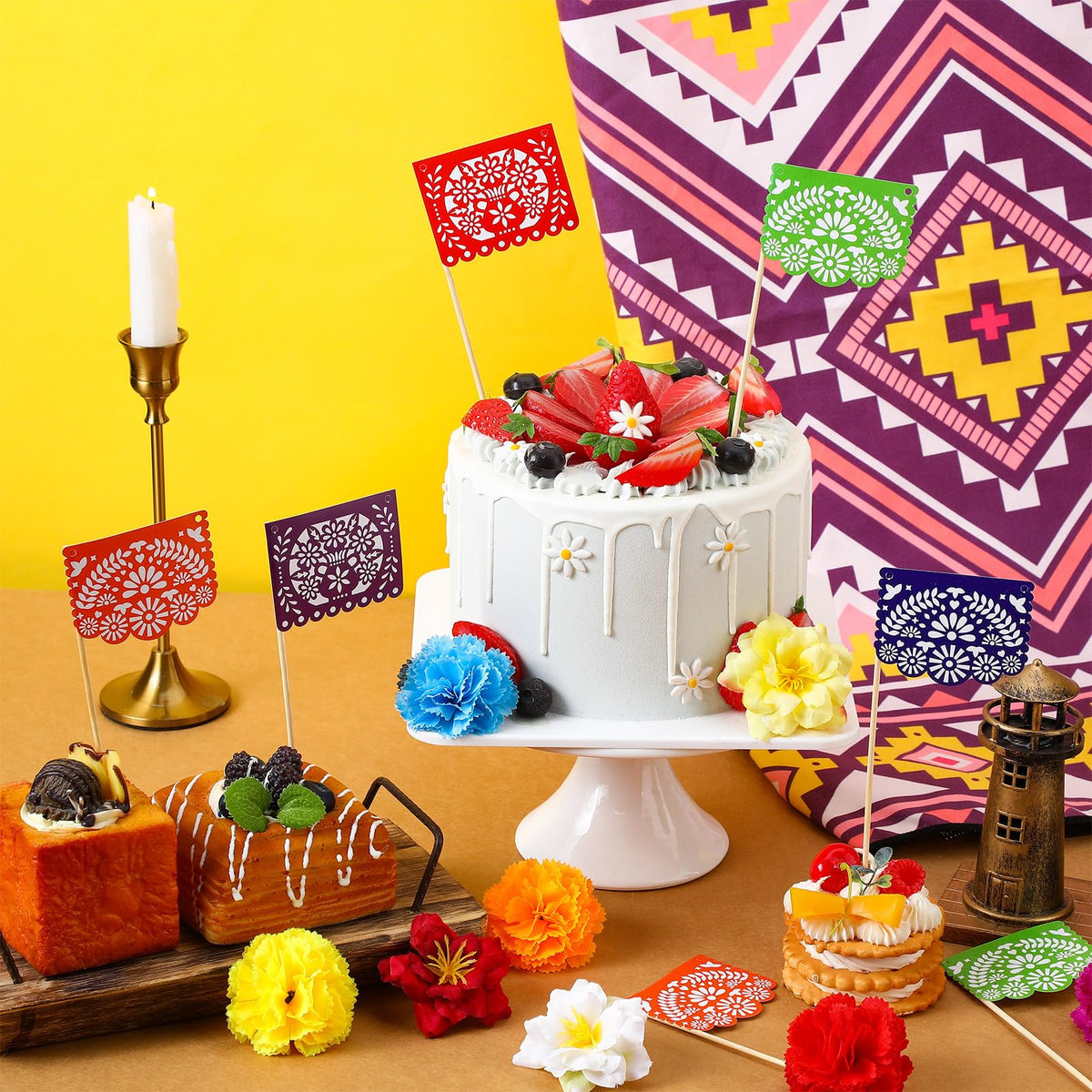 SmoothNovelty mini paper-cut banner brightens cakes and cupcakes at celebrations.