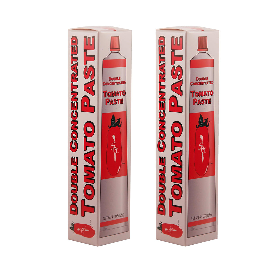 SMT San Merican Tomato paste tube shows double-concentrated flavor ready for quick cooking.