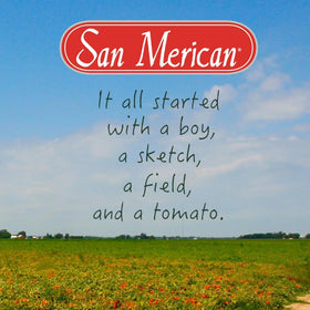 SMT San Merican Tomato brand packaging signals premium US-grown produce.