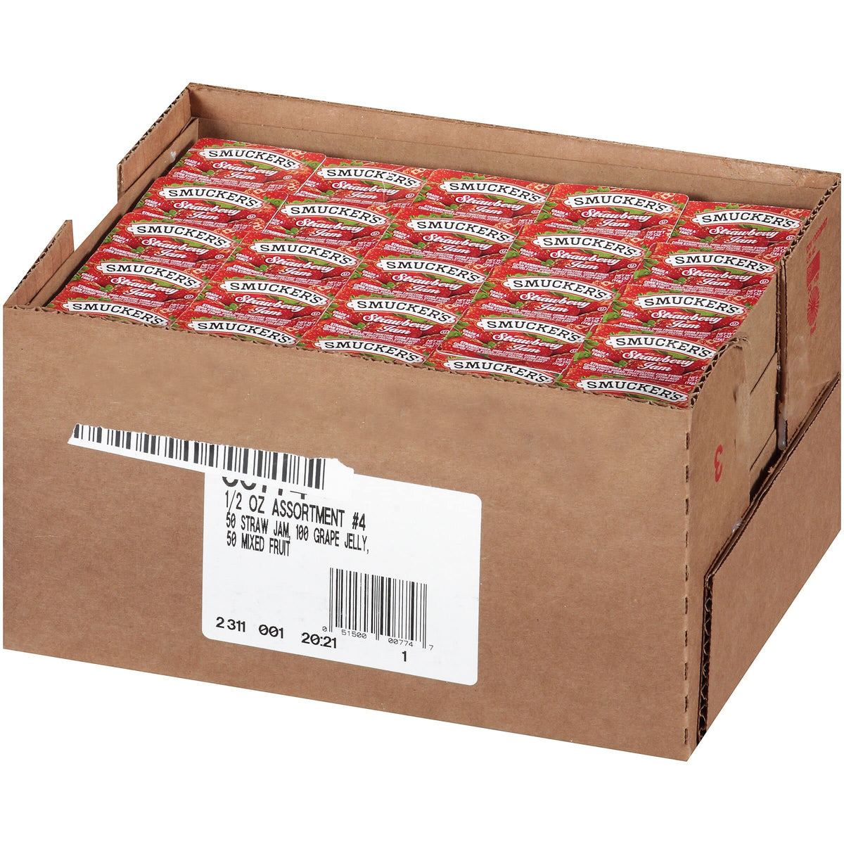 Smucker's Concord grape jelly half-ounce cups packaging for table display.