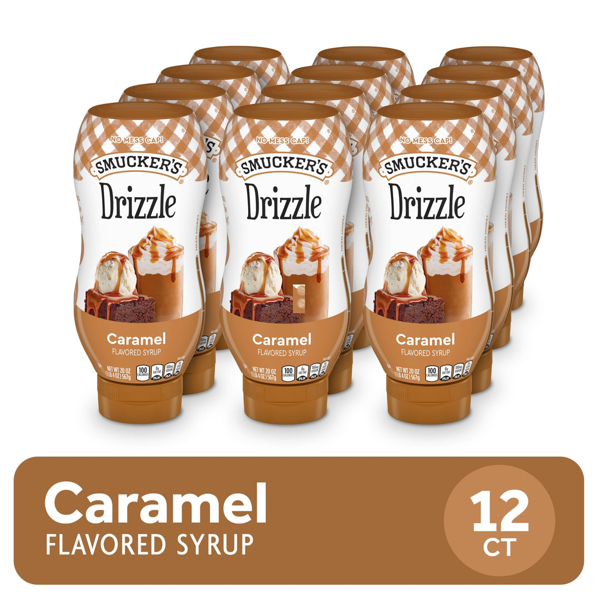 Smucker’s Drizzle caramel syrup added to a coffee cup for flavor enhancement