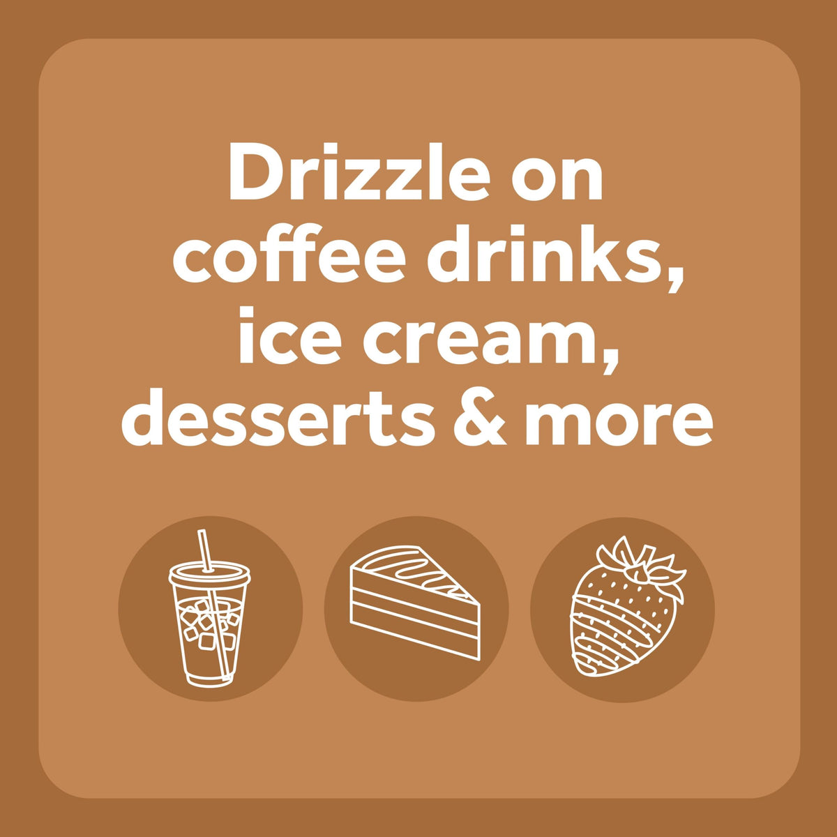 Smucker’s Drizzle caramel syrup drizzled as dessert topping on ice cream