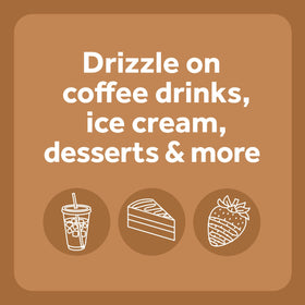 Smucker’s Drizzle caramel syrup drizzled as dessert topping on ice cream