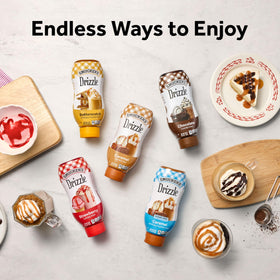 Smucker’s Drizzle caramel syrup atop whipped cream for dessert finishing touch