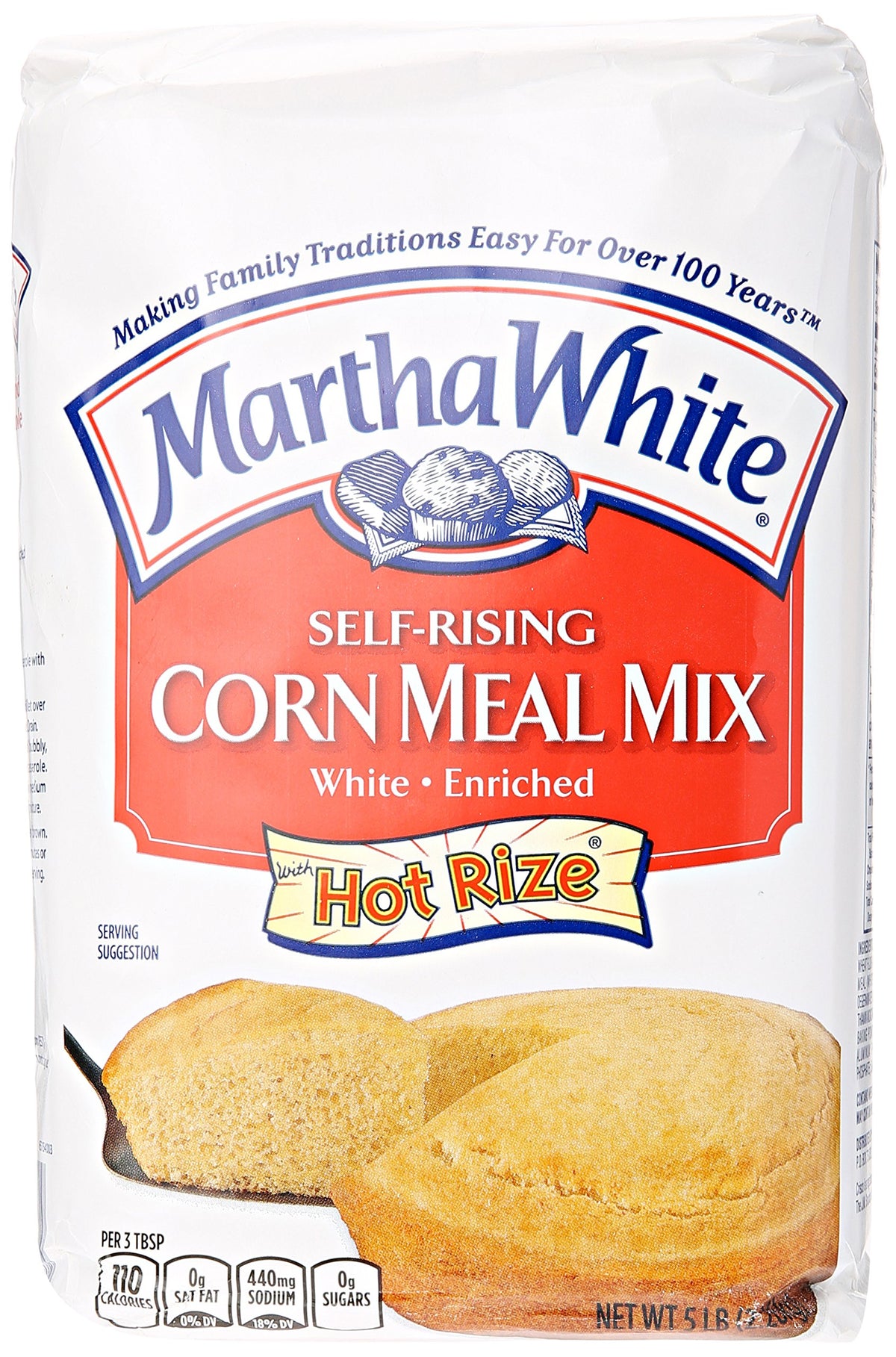 Smucker's Martha White corn meal mix packaging, convenient base for quick cornbread