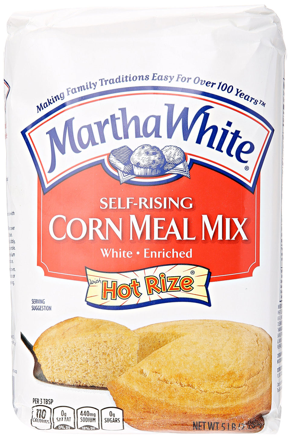 Smucker's Martha White corn meal mix packaging, convenient base for quick cornbread
