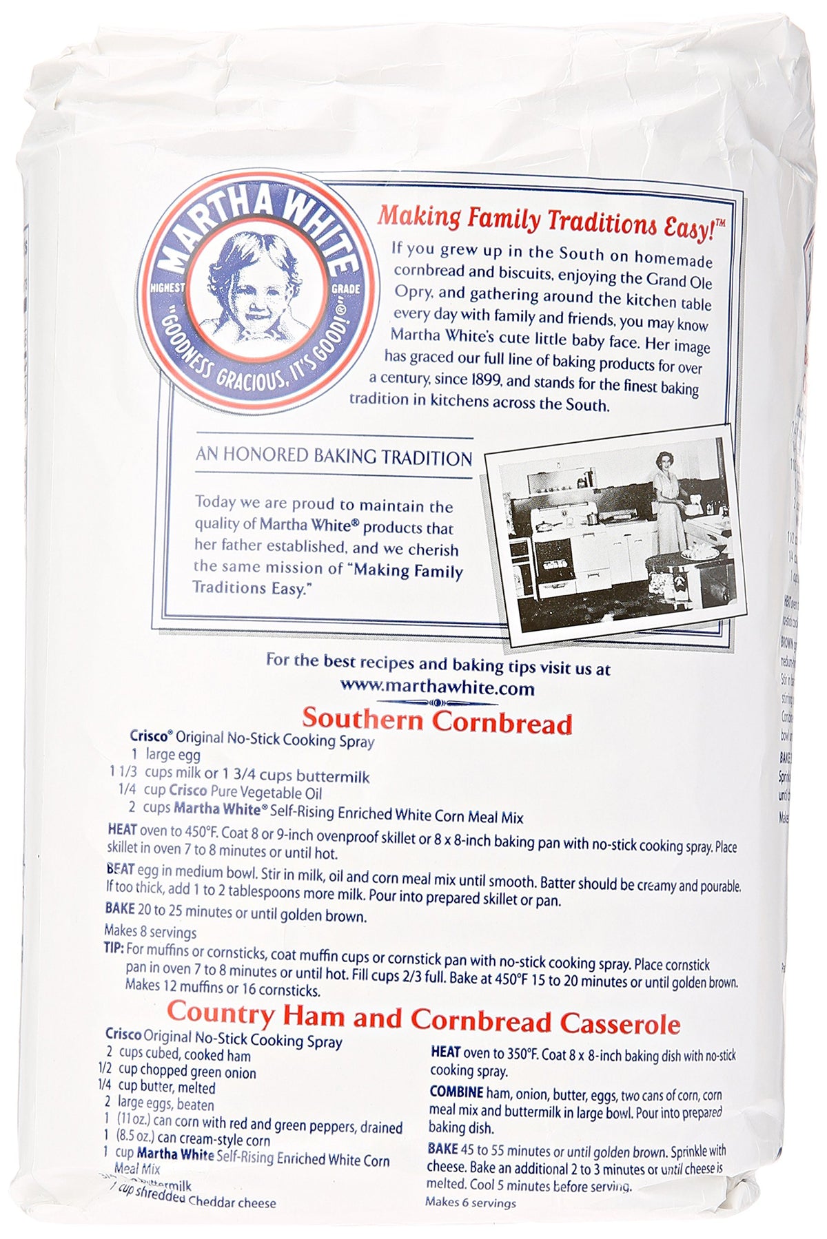Smucker's Martha White corn meal mix self-rising batter in bowl for light texture