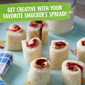 Smucker's jelly rectangular cup showcases bold graphics, ideal for tabletop caddies.