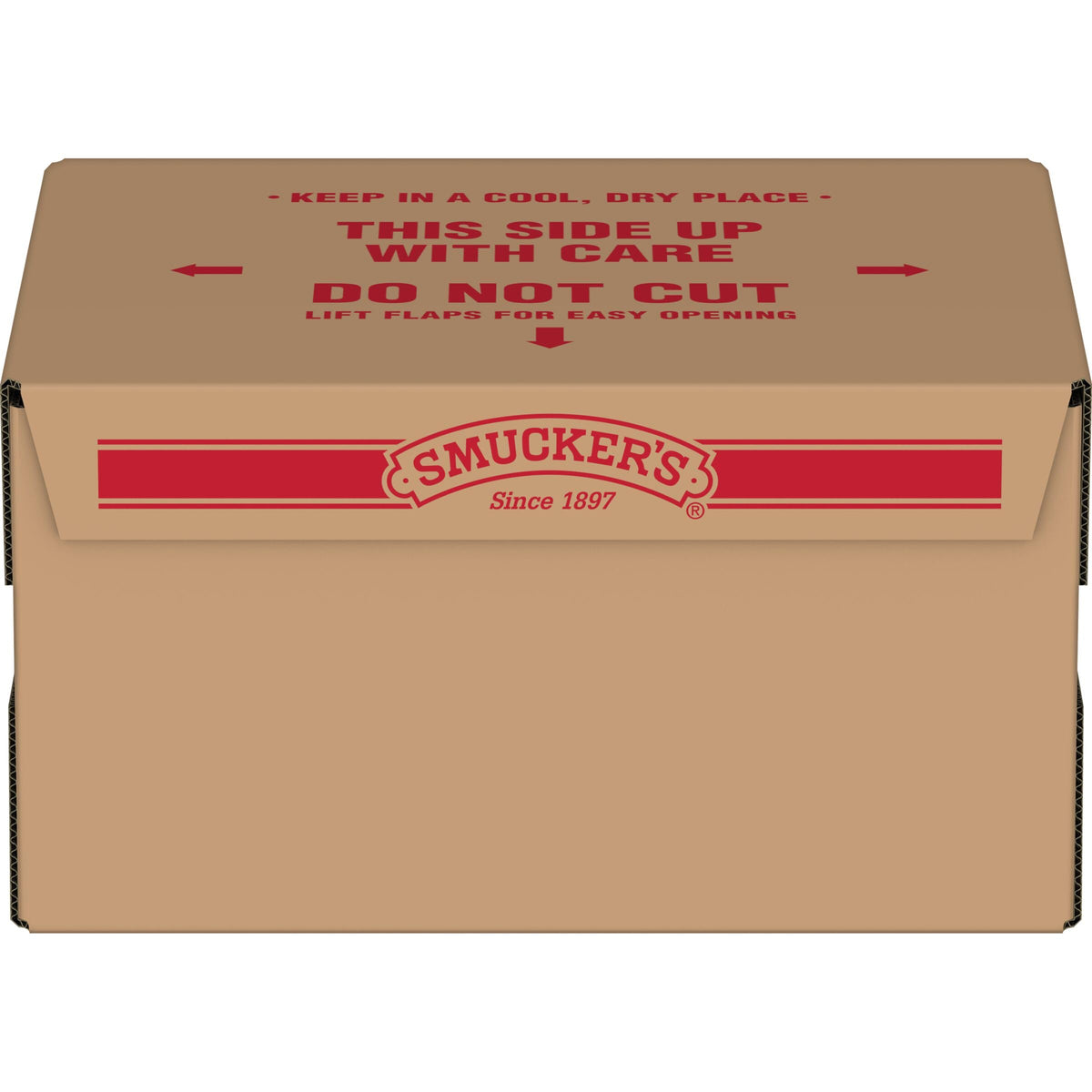 Smucker's Natural Syrup 1oz portion cup on a tabletop caddy for easy service.