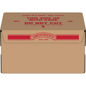 Smucker's Natural Syrup 1oz portion cup on a tabletop caddy for easy service.