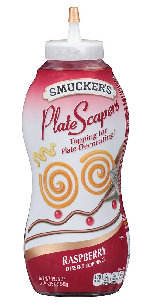 Smucker's Plate Scraper Raspberry demonstrates clean, precise decorating lines for elegant toppings.