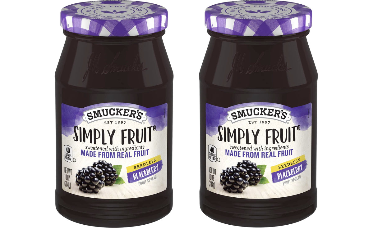 Smucker's Simply Fruit Blackberry Spread at a family breakfast table