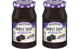 Smucker's Simply Fruit Blackberry Spread at a family breakfast table