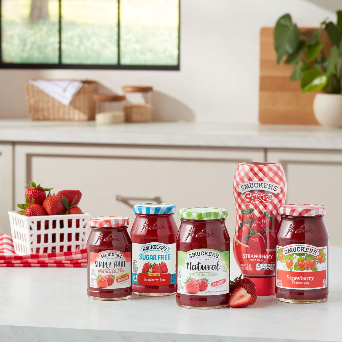 Smucker's Squeeze Strawberry on pancakes demonstrates versatile topping for mornings.