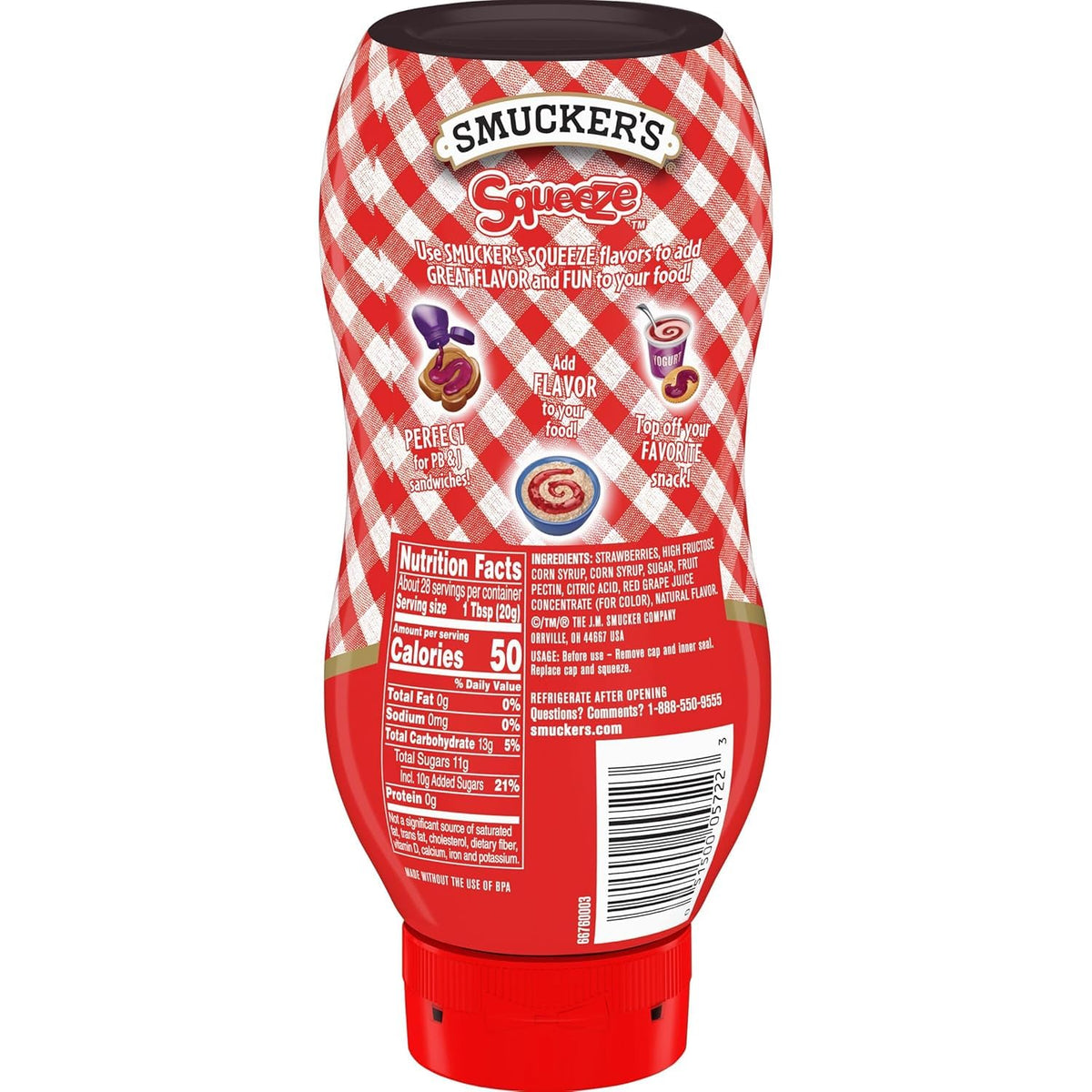 Smucker's Squeeze Strawberry table service illustrates quick, clean spreads at breakfast.