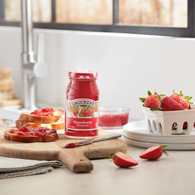 Toast with Smucker's Strawberry Preserves spread, a fruity breakfast inspiration.