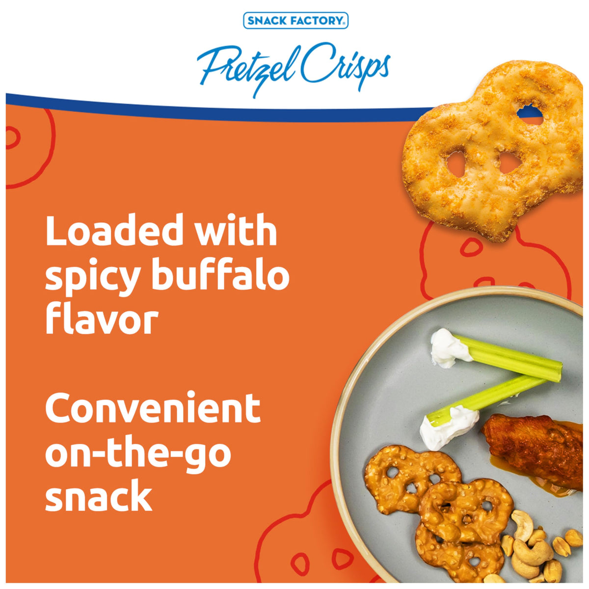 Snack Factory Buffalo Wing Pretzel Crisps paired with cheese dips for flavor enhancement