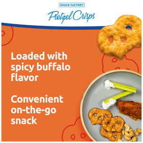 Snack Factory Buffalo Wing Pretzel Crisps paired with cheese dips for flavor enhancement