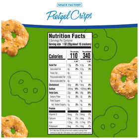 Snack Factory Garlic Parmesan Pretzel Crisps bag side; convenient on-the-go packaging