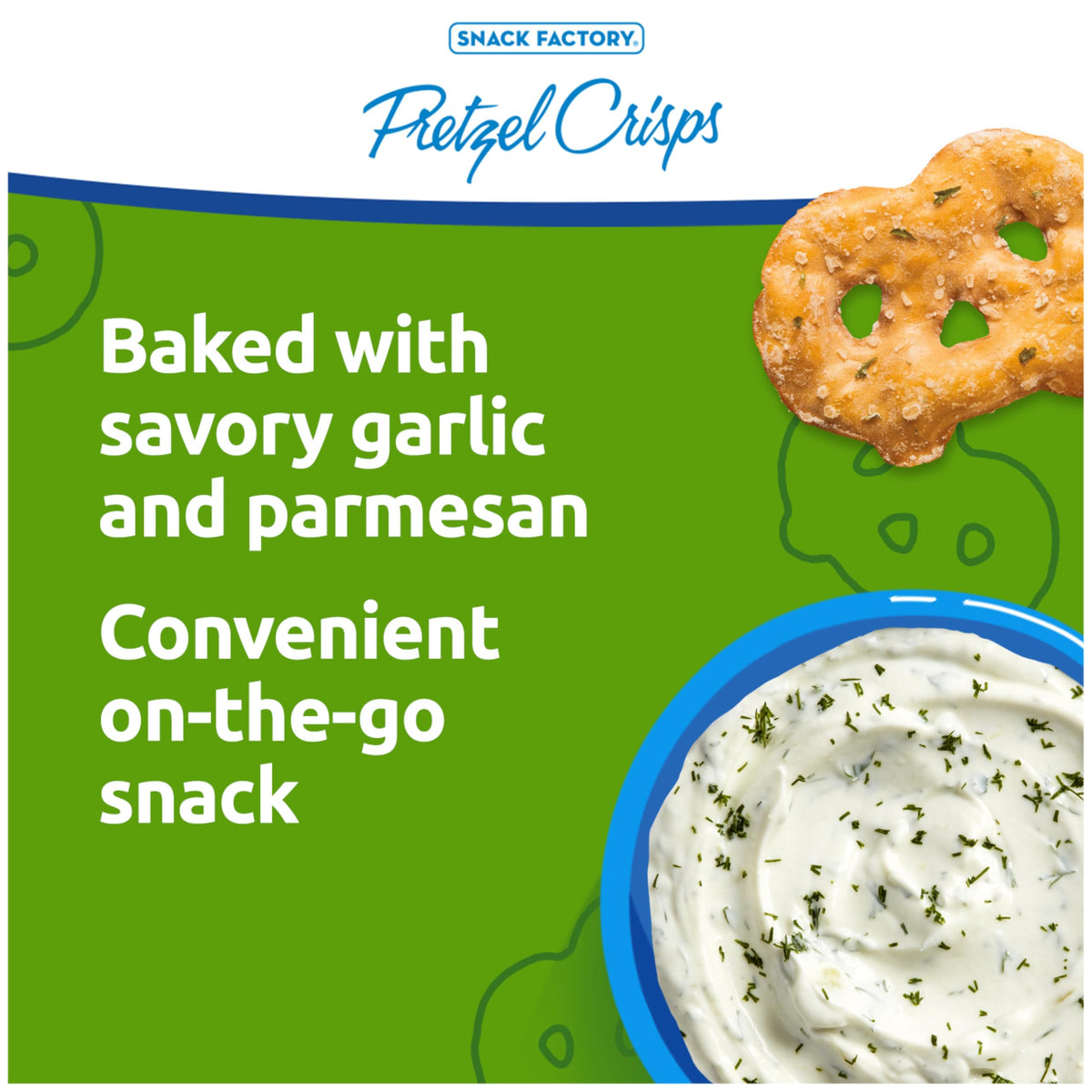 Snack Factory Garlic Parmesan Pretzel Crisps close-up; golden-brown crisp texture