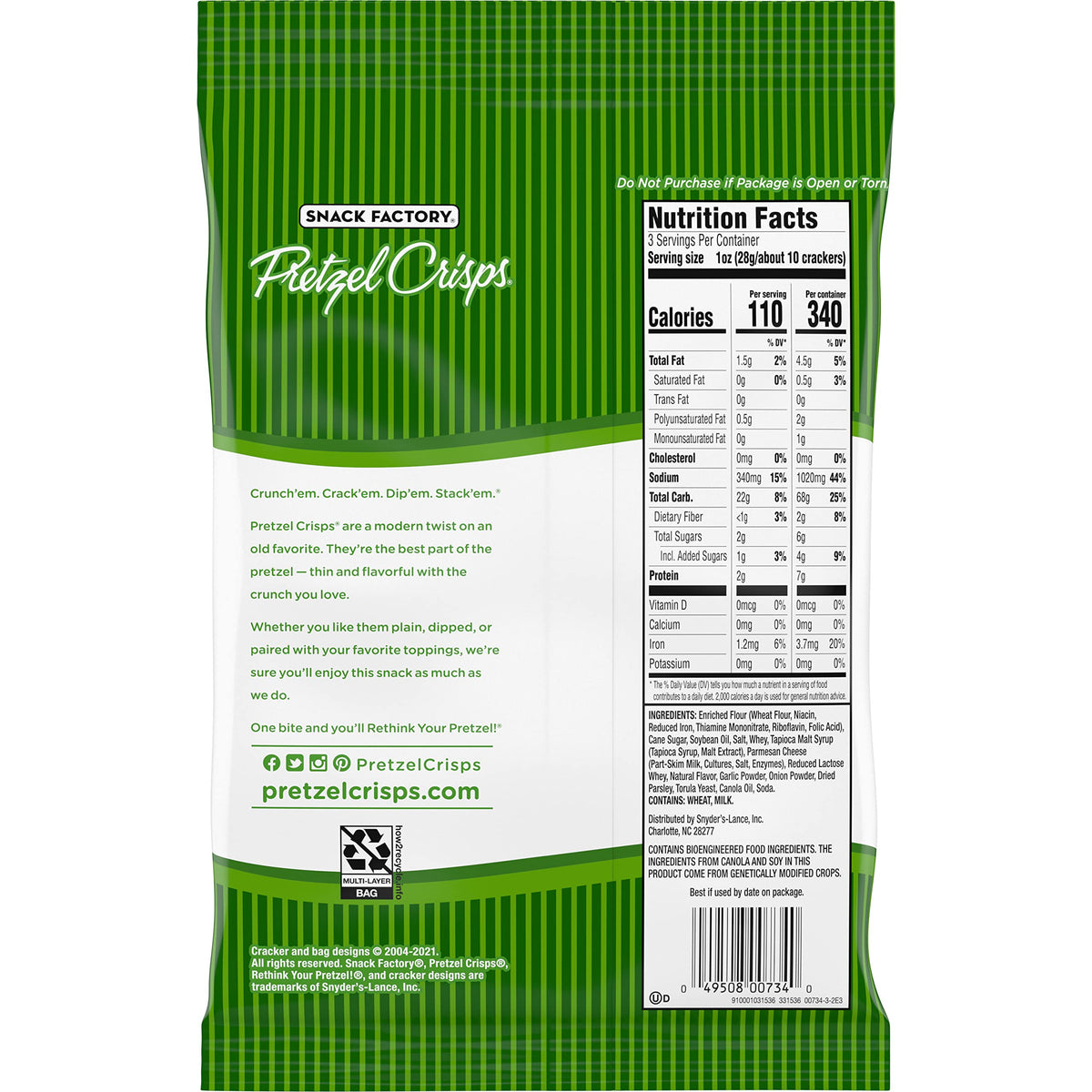 Snack Factory Garlic Parmesan Pretzel Crisps eight-pack; ready-to-go snack assortment