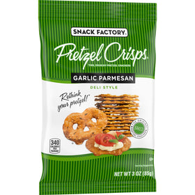 Snack Factory Garlic Parmesan Pretzel Crisps on-the-go snack; portable 3-ounce bag