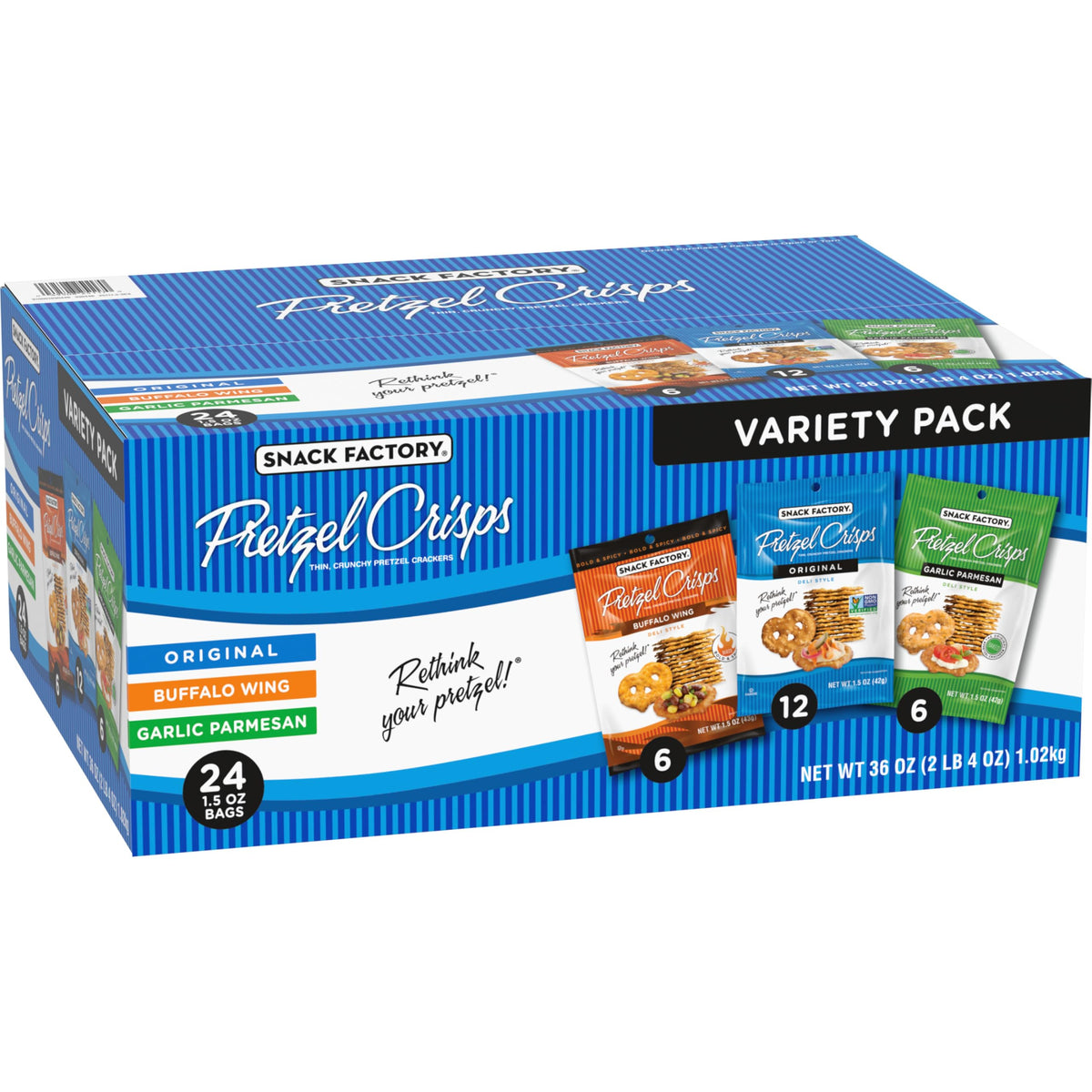 Snack Factory Pretzel Crisps Kitchen Pantry Staple: easy to store, ready for snacking.